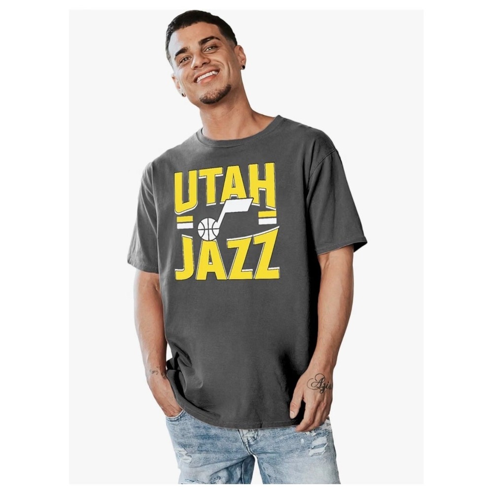 Blue 84 Utah Jazz NBA Graphic T-Shirt Mens XL Charcoal Gray Mineral Wash New